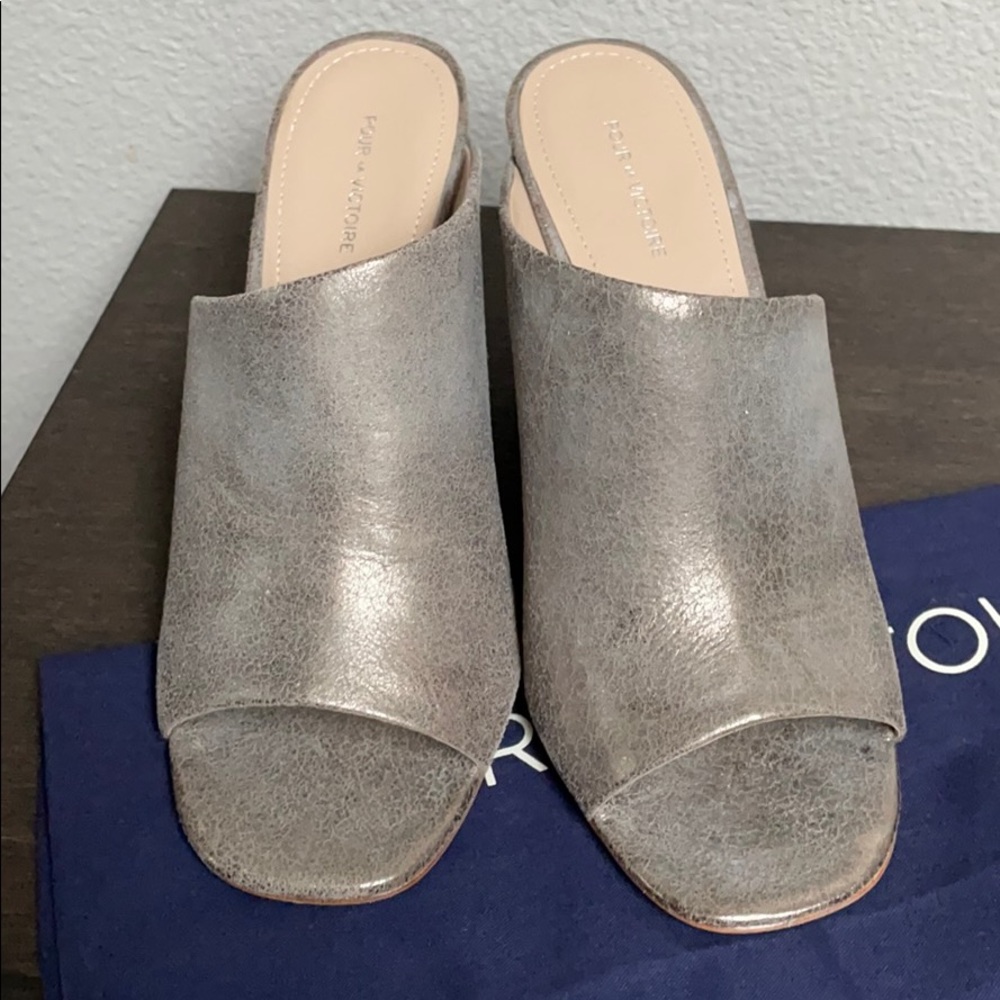 Pour la Victoire peep toe mules slides pewter 7.5 - Picture 3 of 7